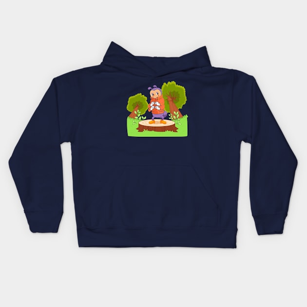 Caterpillar Forest Hand Drawn Kids Hoodie by Mako Design 